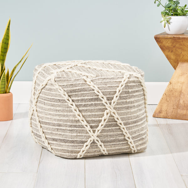 Gdf Studio Naylea Contemporary Wool And Cotton Pouf Ottoman