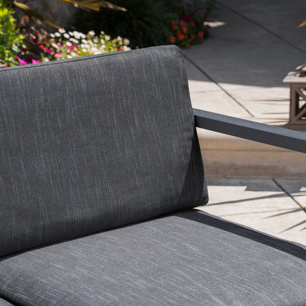 Gdf Studio Nealie Modern Outdoor Dark Gray Aluminum Sectional Sofa Set With Black Cushions