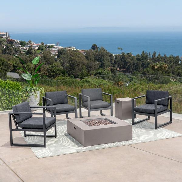 Gdf Studio Nealie Outdoor 4-Seater Aluminum Chat Set With Fire Pit