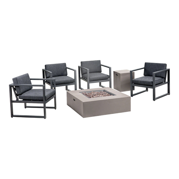gdf studio Nealie Outdoor 4-Seater Aluminum Chat Set with Fire Pit