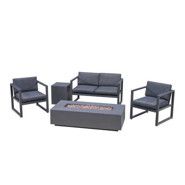 gdf studio Nealie Outdoor 4-Seater Aluminum Chat Set with Fire Pit and Tank Holder