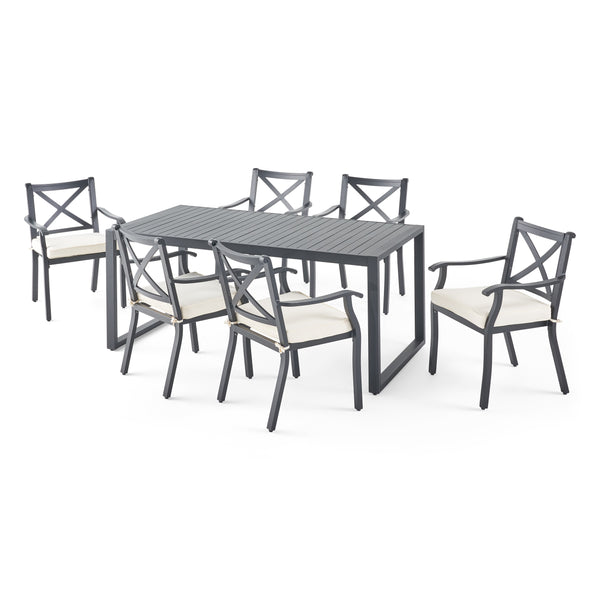 Gdf Studio Nealie Outdoor 6 Seater Aluminum Dining Set