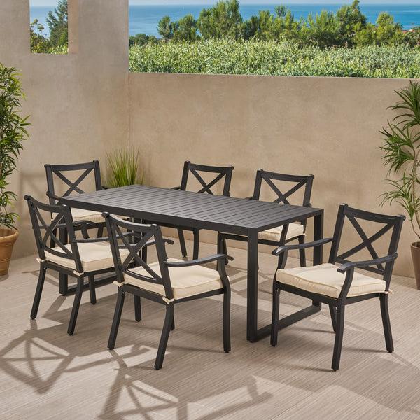 Gdf Studio Nealie Outdoor 6 Seater Aluminum Dining Set