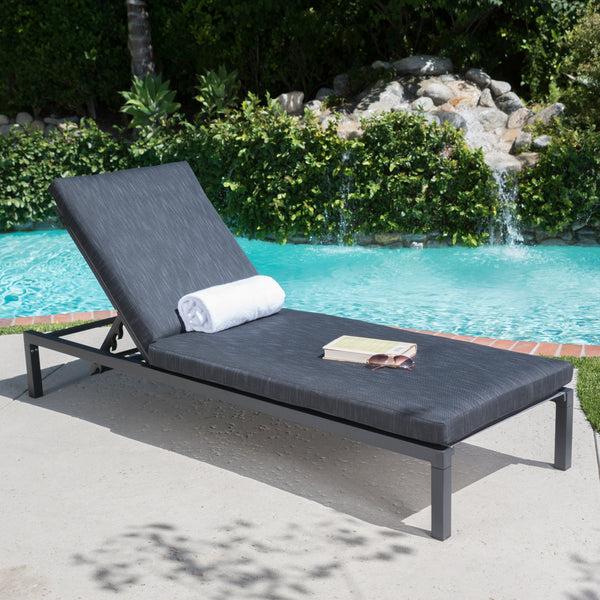 Gdf Studio Nealie Outdoor Mesh Aluminum Frame Chaise Lounge W/ Water Resistant Cushion
