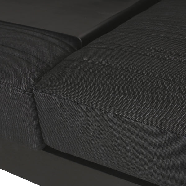Gdf Studio Neffs Outdoor Aluminum 3 Seater Sofa With Water Resistant Cushions Black Natural And Dark Gray