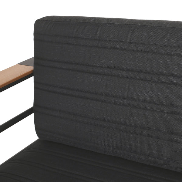 Gdf Studio Neffs Outdoor Aluminum 7 Seater Chat Set With Fire Pit Black Natural And Dark Gray