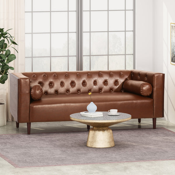 Gdf Studio Neilan Contemporary Tufted Deep Seated Sofa With Accent Pillows