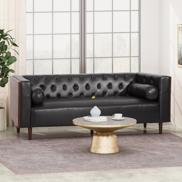 gdf studio Neilan Contemporary Tufted Deep Seated Sofa with Accent Pillows