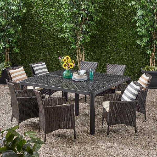 Gdf Studio Nelly Outdoor Aluminum And Wicker 8 Seater Dining Set