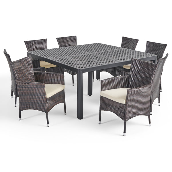 gdf studio Nelly Outdoor Aluminum and Wicker 8 Seater Dining Set