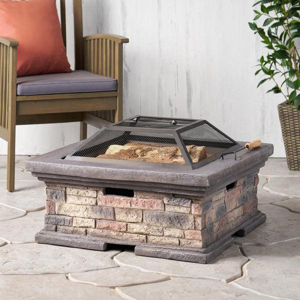 Gdf Studio Neosho Outdoor Lightweight Concrete Wood Burning Square Fire Pit Stone Finish