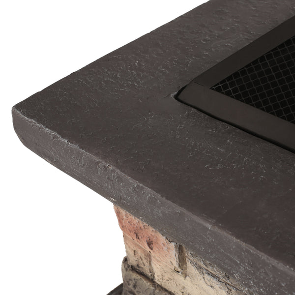 Gdf Studio Neosho Outdoor Lightweight Concrete Wood Burning Square Fire Pit Stone Finish