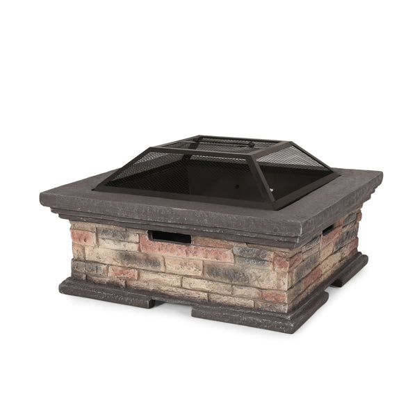 gdf studio Neosho Outdoor Lightweight Concrete Wood Burning Square Fire Pit Stone Finish