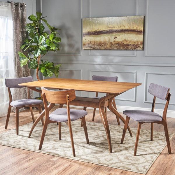 Gdf Studio Nerron Mid Century Finished 5 Piece Wood Dining Set With Fabric Chairs