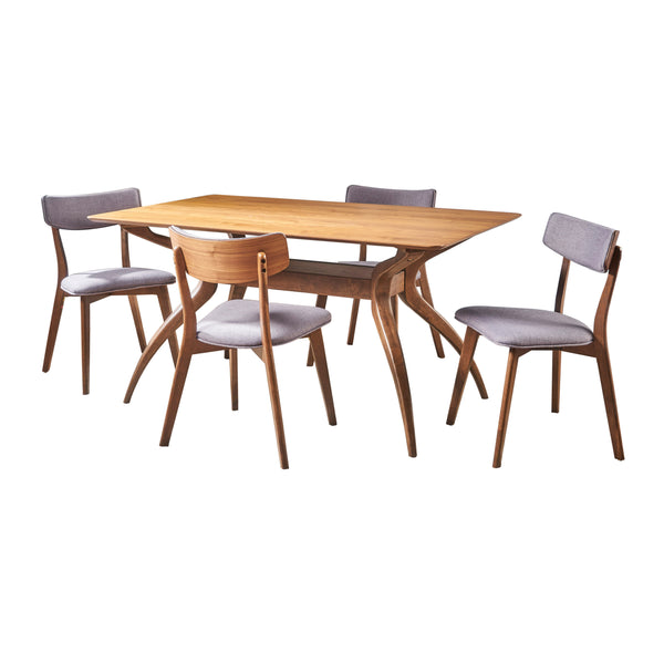 gdf studio Nerron Mid Century Finished 5 Piece Wood Dining Set with Fabric Chairs