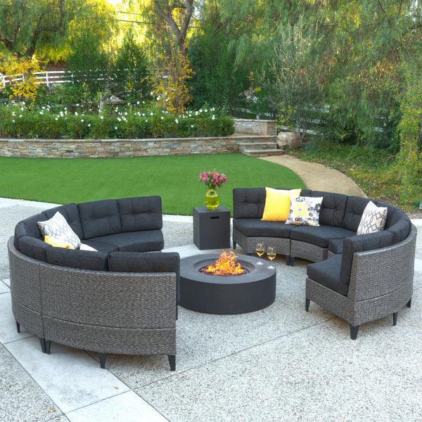 Gdf Studio Nessett 10pc Outdoor Fire Pit Sectional Sofa Set
