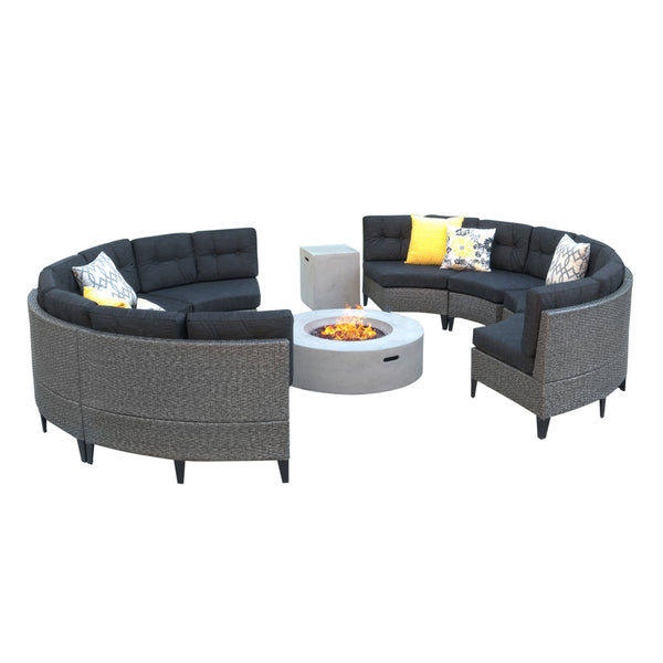 gdf studio Nessett 10pc Outdoor Fire Pit Sectional Sofa Set