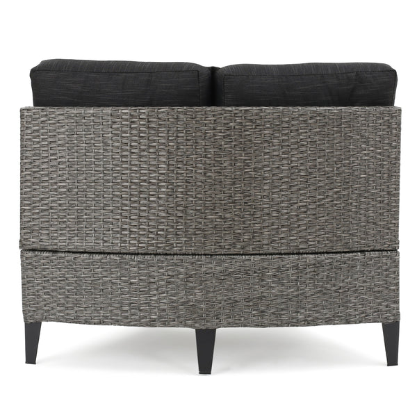 Gdf Studio Nessett Outdoor 6 Piece Mixed Black Wicker Half Round Sofa Set With Dark Grey Fire Table