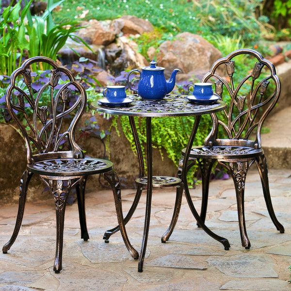 Gdf Studio New Outdoor Vintage Style Cast Aluminum Bistro Set With Tulips