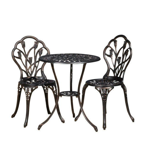 gdf studio New Outdoor Vintage Style Cast Aluminum Bistro Set with Tulips