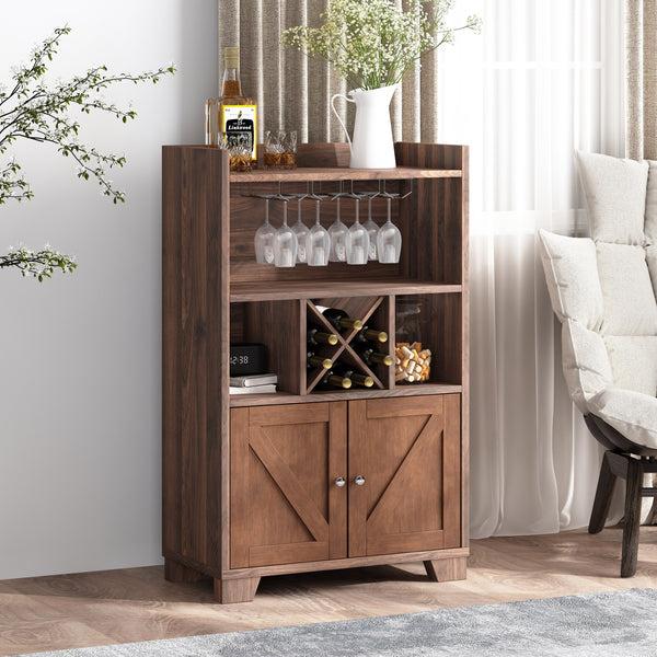 Gdf Studio Newell Farmhouse Wooden 4 Bottle Wine Cabinet Walnut And Dark Brown