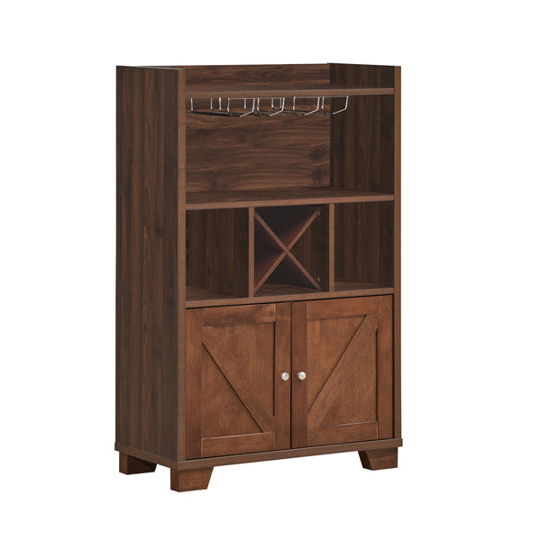 gdf studio Newell Farmhouse Wooden 4 Bottle Wine Cabinet Walnut and Dark Brown