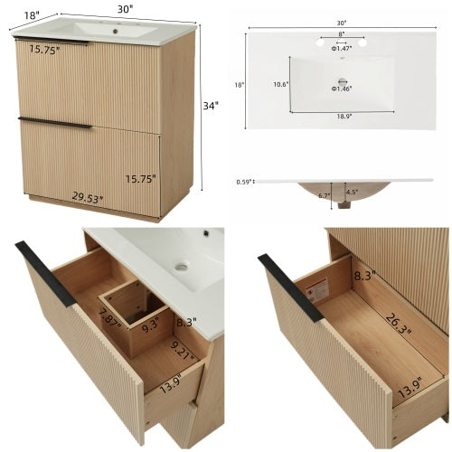 Gdf Studio ‌Nexrail 30" Bathroom Vanity With Ceramic Sink And Full-Extension Drawers