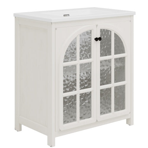 Gdf Studio ‌Nexrail 31" Vintage Bathroom Vanity With Ceramic Sink With Bronze Pulls And Tempered Glass