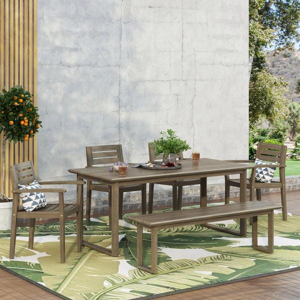 gdf studio Nibley Outdoor Acacia Wood 6 Piece Dining Set with Bench