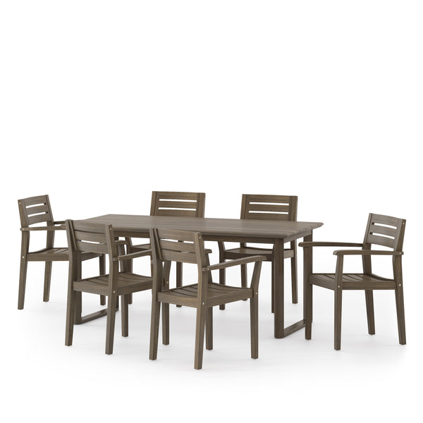 Gdf Studio Nibley Outdoor Acacia Wood 7 Piece Dining Set