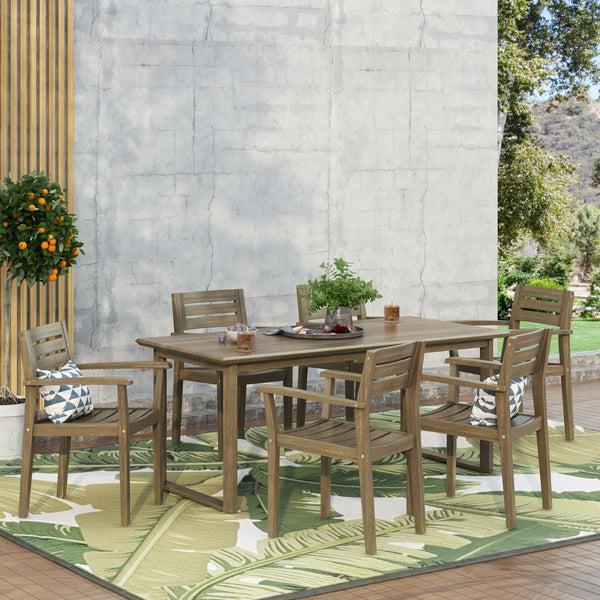 Gdf Studio Nibley Outdoor Acacia Wood 7 Piece Dining Set