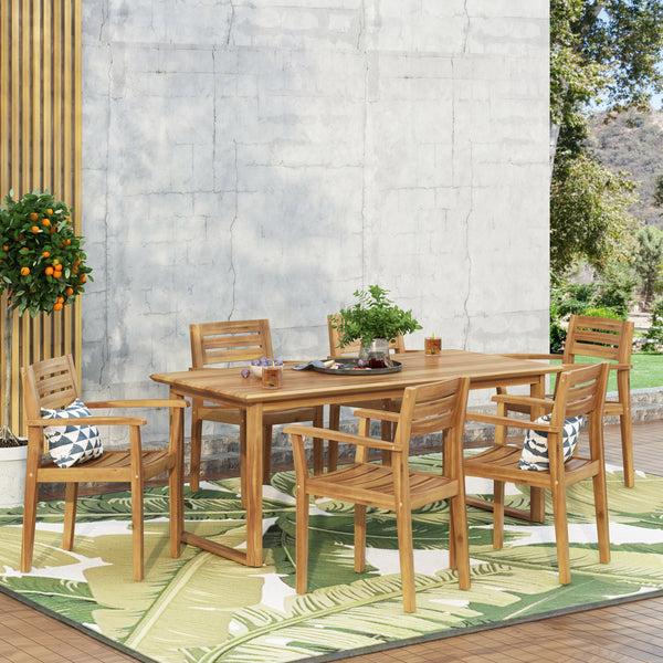 gdf studio Nibley Outdoor Acacia Wood 7 Piece Dining Set