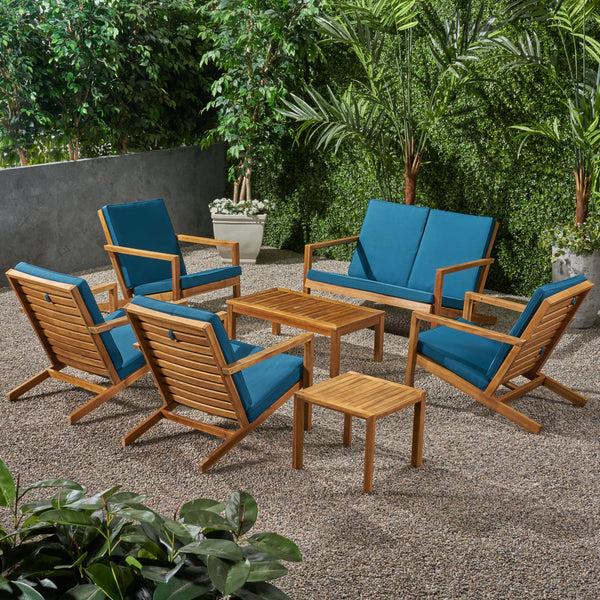 Gdf Studio Nick Outdoor 6 Seater Acacia Wood Extended Chat Set