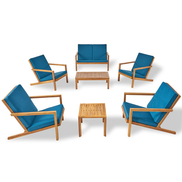 gdf studio Nick Outdoor 6 Seater Acacia Wood Extended Chat Set