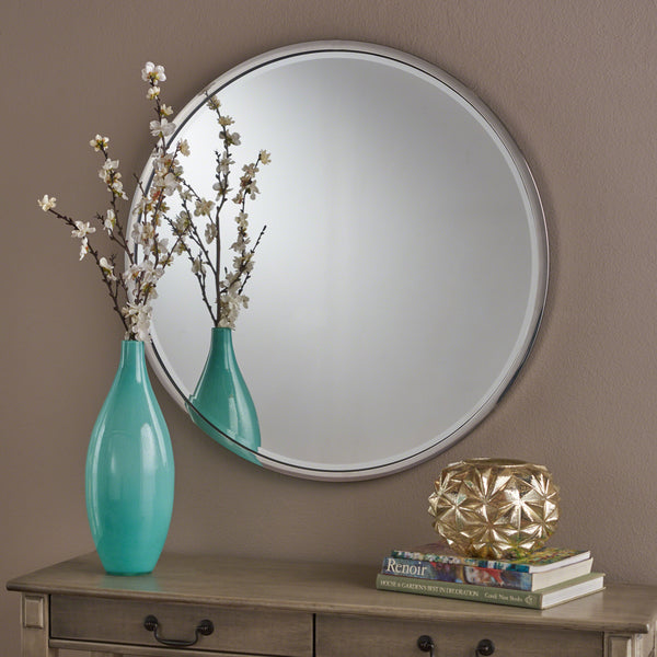 Gdf Studio Nicole Modern Glam Round Silver Stainless Steel Wall Mirror