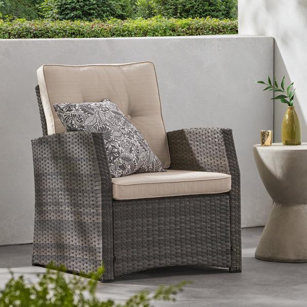 Gdf Studio Nikki Outdoor Wicker Club Chair With Cushions