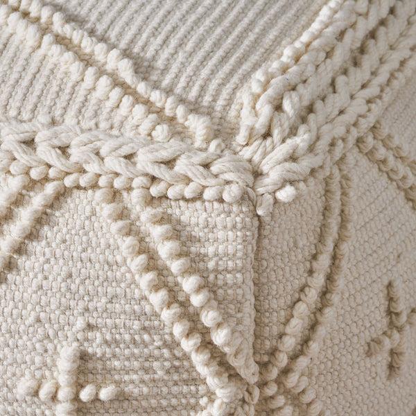 Gdf Studio Nina Large Square Casual Pouf Boho White Wool And Cotton