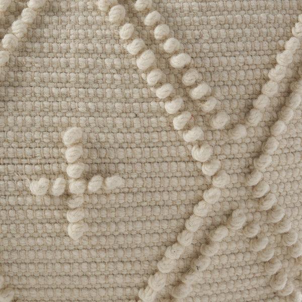 Gdf Studio Nina Large Square Casual Pouf Boho White Wool And Cotton