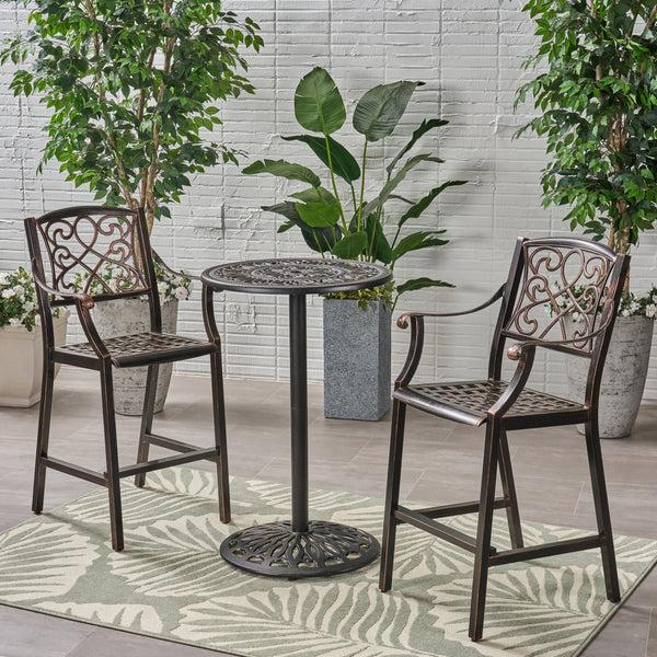 Gdf Studio Nina Outdoor 26.75" Circular 3 Piece Aluminum Bar Height Set