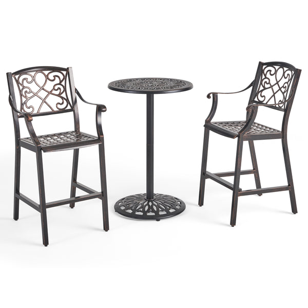 gdf studio Nina Outdoor 26.75" Circular 3 Piece Aluminum Bar Height Set