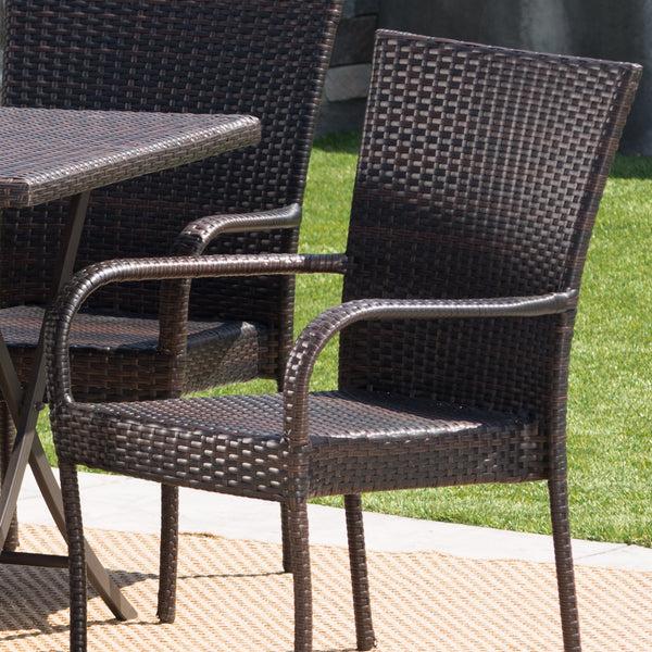 Gdf Studio Nina Outdoor 7-Piece Multi-Brown Wicker Dining Set With Foldable Table