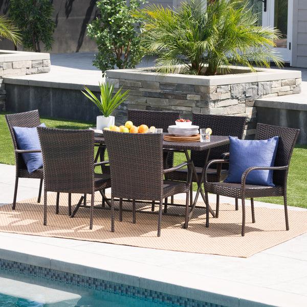 Gdf Studio Nina Outdoor 7-Piece Multi-Brown Wicker Dining Set With Foldable Table