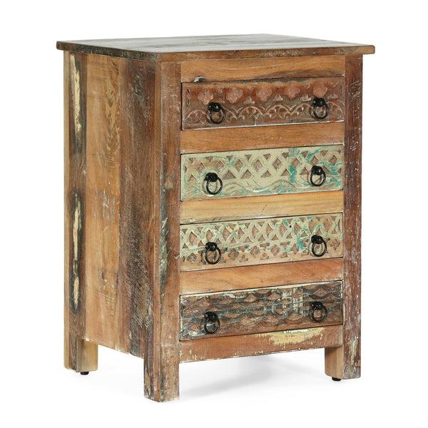 gdf studio Nita Boho Handcrafted Wooden 4 Drawer Chest Antique White