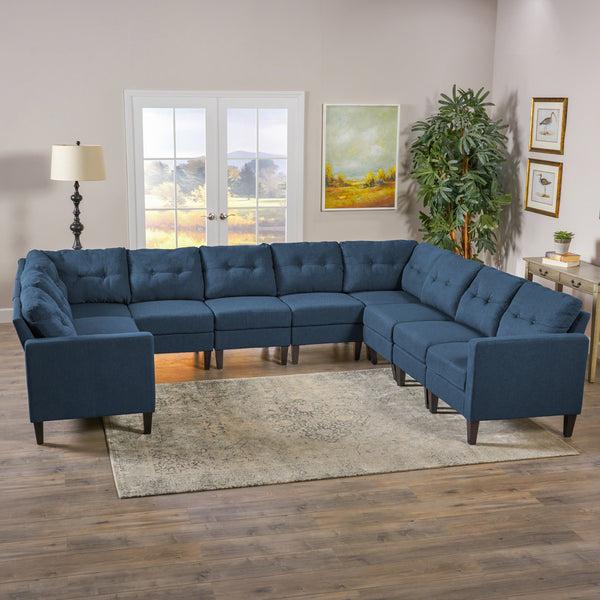 gdf studio Niya Mid Century Modern 10 Piece Fabric U-Shaped Sectional Sofa
