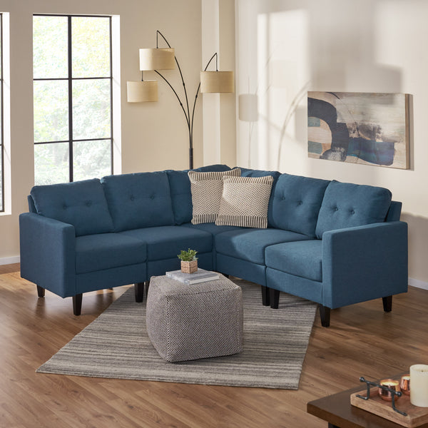 Gdf Studio Niya Mid Century Modern 5 Piece Fabric Sectional Sofa