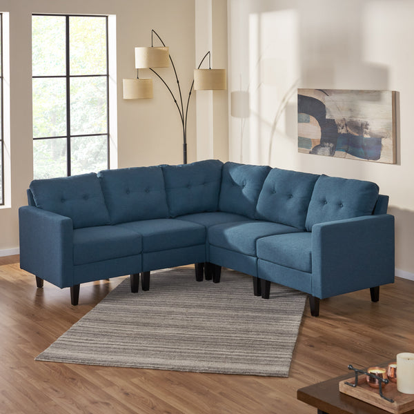 Gdf Studio Niya Mid Century Modern 5 Piece Fabric Sectional Sofa