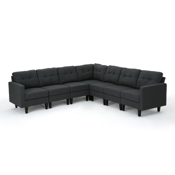 Gdf Studio Niya Mid Century Modern 7 Piece Fabric Extended Sectional Sofa