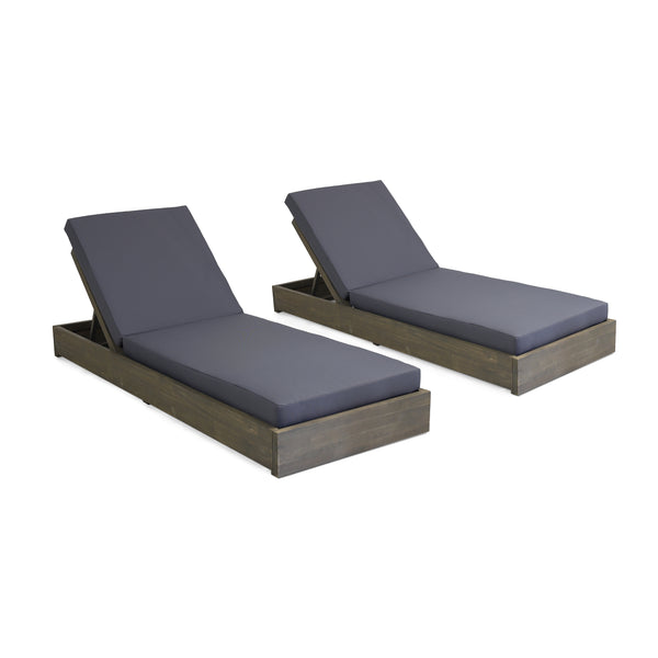 Gdf Studio Niyanna Outdoor Acacia Wood Chaise Lounge With Cushion (Set Of 2)
