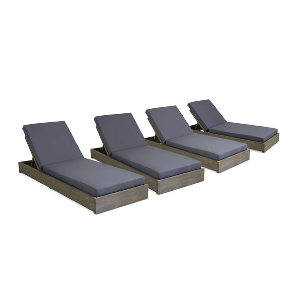 Gdf Studio Niyanna Outdoor Acacia Wood Chaise Lounge With Cushion (Set Of 4)