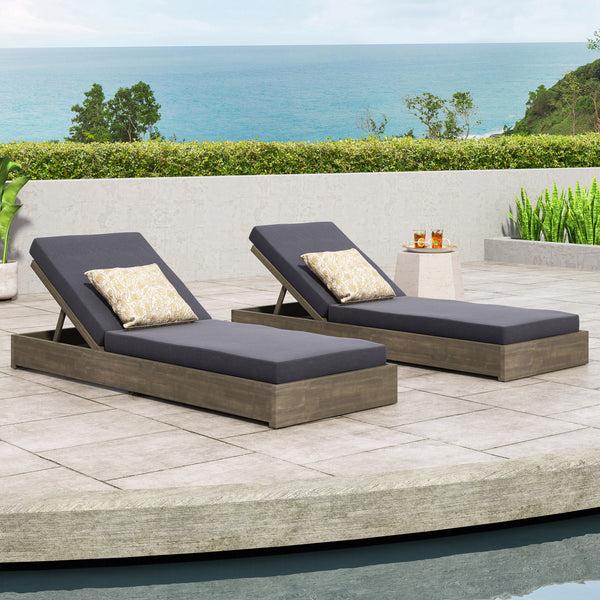 gdf studio Niyanna Outdoor Acacia Wood Chaise Lounge with Cushion (Set of 2)